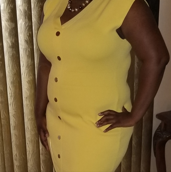 New York & Company Yellow Sleeveless Dress w/Buttons XL - Picture 14 of 16